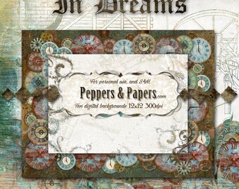 Steampunk Printable layout - Premade 24x12 Instant double page layout, Scrapbook pages - Dream