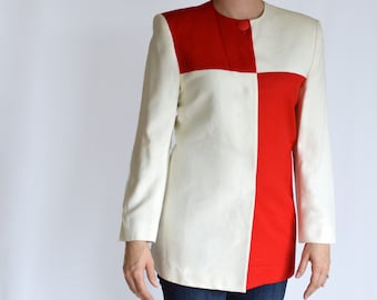 SALE 80's Vintage Red and White Long Sleeve Color Block Blouse Saville