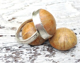 Madagascar Sand Dollar Fossil Ring sterling silver, Sand dollar ring, Fossil Ring, sterling sand dollar, Jurassic jewelry, beach jewelry