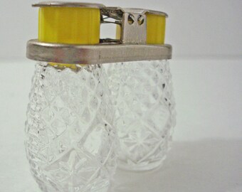Salt And Pepper Shakers Clear Glass Yellow Top By Mid Elmer Goehner Vintage