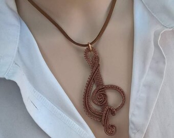 Wire pendant - Trebble Clef- copper/sterling silver