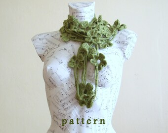 Crochet Flower Scarf Pattern crochet lariat scarf pattern crochet scarf crochet necklace gift for her accessories scarf pattern skinny scarf