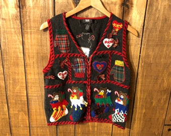 Vintage 90s Cute Kitschy Tacky Christmas Sweater Vest Ugly Sweater Party