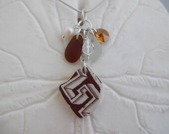 Sea glass Necklace Pottery Shard Beach Seaglass Sterling Jewelry