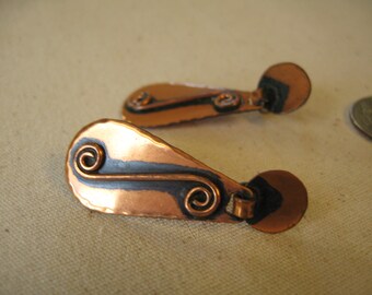 vintage copper clip-on musical clef earrings