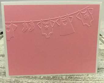 Set of 10 pink embossed baby notecards