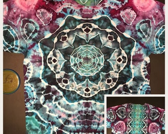 Ice Dye Aqua Mandal and Spine with Geode accents T-shirt, Tie Dye Adult Large