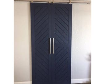 Chevron Designed Sliding Barn Door - Navy Blue