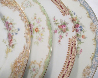 Vintage Mismatched China Dinner Plates, Bridal Luncheon,Wedding, Shabby, Bridal Gift, Farmhouse, Rustic, Chic, Cottage Chic - Set of 4