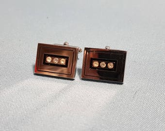 Vintage SWANK Silver Tone and Rhinestone Cufflinks