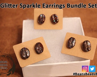 Coffee Bean Glitter Earrings Gift Set! Real Coffee Glitter Earrings - Shiny, Sparkly, Glittery Coffee Bean Earrings - Handmade in the U.S.A.