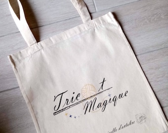 Knitting tote bag in natural cotton bag