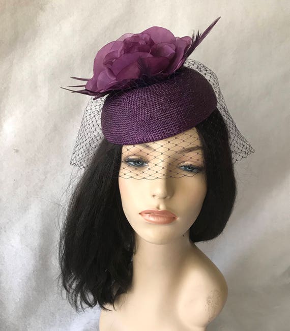 Purple Fascinator With Veil Dark Purple Fascinator Eggplant