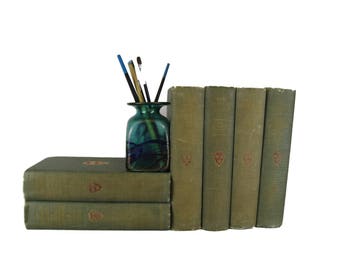 Distressed Green Decorative Books , Vintage Photo Props , Wedding Decor , Bookshelf Decor , Home Decor , Old Book