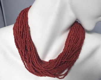 Vtg Multistrand Bead Seed Coral Necklace