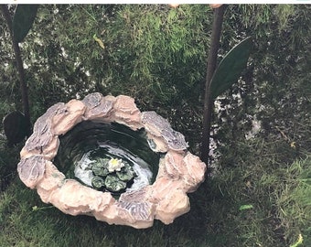 SALE Itty Bitty Pond, Stone Look Mini Pond With Lily Pad, Fairy Garden Accessory, Garden Decor, Miniature Gardening, Topper