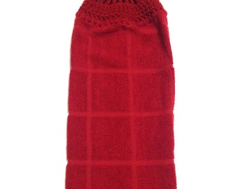 Burgundy Hand Towel With Claret Crocheted Top