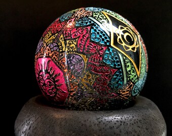 Mandala of the Sun and Moon - 2015 Marble by Japanese Artist Masataka Joei - UV Reactive Dichroic & Coldworked Borosilicate Glass -