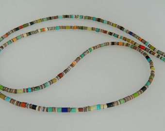 Native American Santo Domingo Turquoise Multi Gemstone Sterling Silver Necklace Deanna Tenorio 27 1/4"