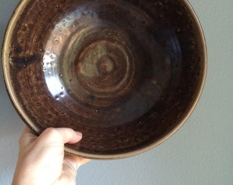 vintage, gorgeous brown pottery bowl, hand made