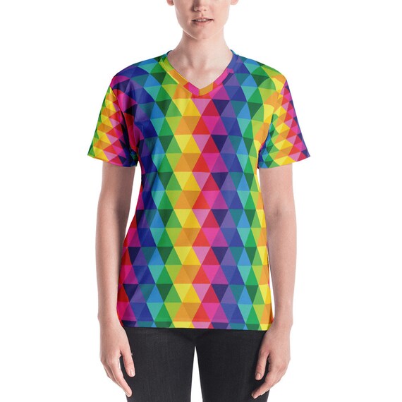 Colorful Women's V-neck Rainbow Tshirt