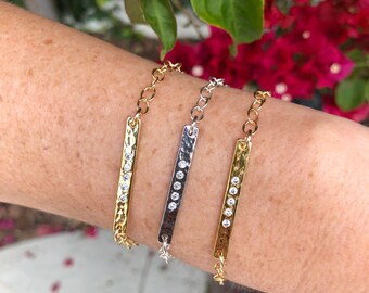 Gold Fill or Sterling Bracelet with a Gold Vermeil or Sterling Crystal Bar