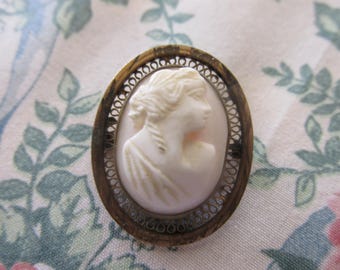 Vintage Antique Cameo, sculptured in gold setting, brooch, pin, jewelry, Downton Abbey, Victorian, dress up, woman