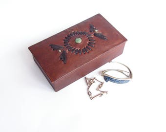 Vintage Brown Leather Jewelry Box, Old Small Jewelry Box, Gift for Her, Genuine Leather Box, Trinket Leather Box