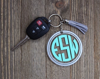 Double Circle Monogram Keychain with Tassel
