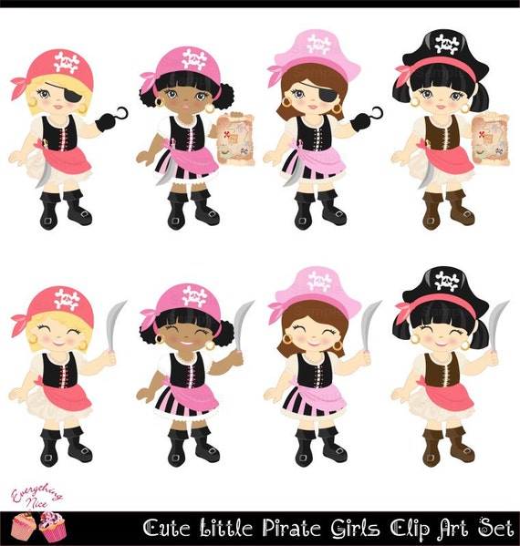 Cute Little Pirate Girls Clip Art Set