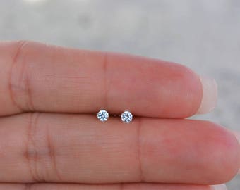 High Quality Cz Stud Earrings. Tiny Stud Earrings. Sterling Silver Nickel Free Dainty Earrings. Small Post Earrings. 2.5MM Stud Earrings.