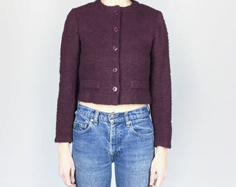 70s Wine Cropped Fitted Boucle Jacket (S)