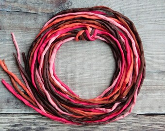 Hand dyed Silk Cords - Set of 6 - brown pink colors silk ribbons