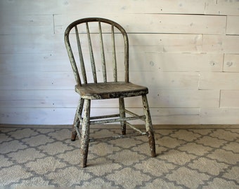 Primitive Spindle Chair, Chippy Mint Dining Chair, Bentwood Side Chair, Green Rustic Wood Chair, Chippy Green Cafe Chair, Wood Dining Chair