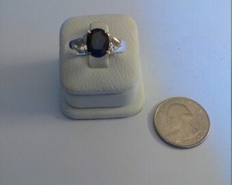 Vintage Sterling Silver Blue and White 3 Stone Ring,size 8 1/2
