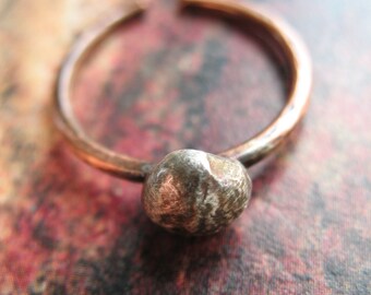 Antiqued Sterling Pebble with Open Copper Band - Adjustable from 6 to 9