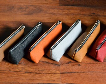 LEATHER PENCIL CASE - Small Leather Brush Bag - Artist Pencil Case - Small Pencil Case - Leather Cosmetic Bag