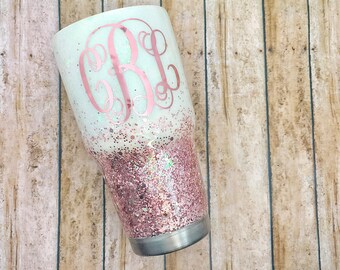 Rose Gold Monogram-Rose Gold Cup-Monogram Cups-Personalized Cup-Rose Gold Tumbler-Monogram Yeti-Monogram Tumbler-Rose Gold Glitter-Yeti Cup