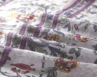 Printed cotton polyester floral fabric, slight sheer, lightweight, breathable, sew for top, shirt, blouse, dress, craft by the yard