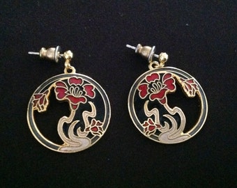 Vintage Cloisonné Enamel Earrings. (Pierced). (Signed)