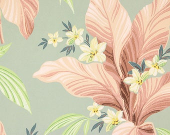 S Vintage Wallpaper Pink Tropical Leaves And Yellow Flowers On Green By The Yard S Vintage Wallpaper Pink Tropical Leaves And Yellow Flowers On Green By The Yard