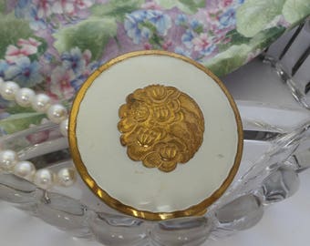 Richard Hudnut Lotus Compact, Gold and White Powder Compact