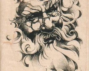 Christmas rubber stamp Santa Clause face wood mounted stamp 14721 stamping present holiday Saint Nick