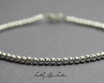Silver Bead Bracelet, Small 2.5 mm Sterling Silver Bead Bracelet, Silver Beaded Bracelets, Silver Bracelet, Sterling Bracelet, Bead Bracelet