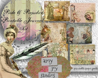 Pride and Prejudice Digital Paper Pack Jane Austen Journal Printable Journal Kit Junk Journal Kit Printable journal pages mini album
