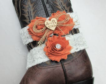 Personalized Rustic Heart Wedding Garter Set,Country Chic Garter Set,Monogrammed Wedding Garter Set