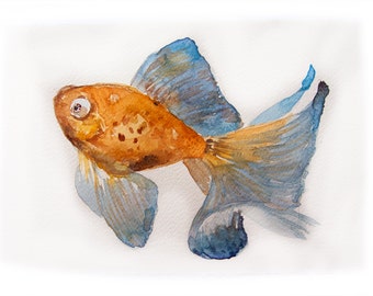 Watercolor painting original. Fish painting. Small watercolors 7,5 by 11 inches. Wall art