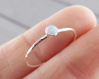 Textured Opal Stacking Ring, Slim Ring, Stacking Gemstone Ring, Opal Rings, Textured Rings, Wisper Gemstone Rings, Gift, White Opal, Gift