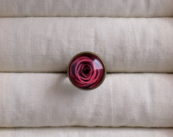 Red rose ring, Red flower jewelry, Red flower ring, Rose photo ring, Statement ring, Romantic gift, Valentine's gift, Nature jewelry NJ 021