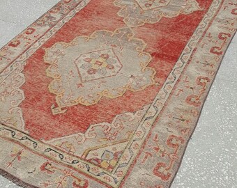 4 by 9 runner, Oushak Runner Rug, Vintage Rug Runner, Turkish Rug Runner, Vintage Oushak Rug, Runner Rug, Oushak Runner, Hallway Rug Runner